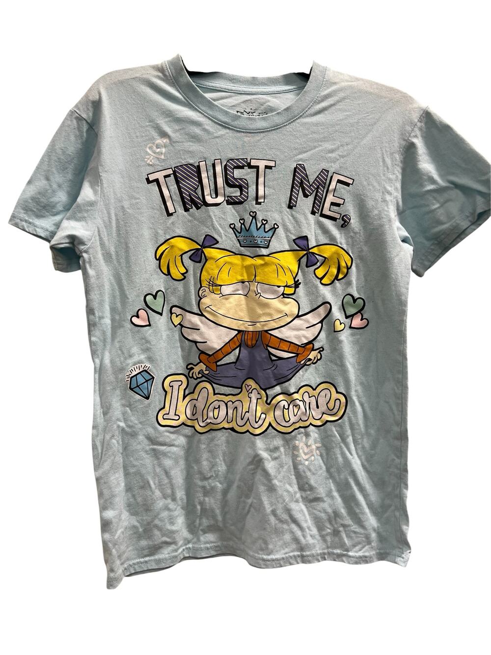 Nickelodeon Rugrats Angels Pickles Trust me I don’t care pastel blue tee SZ S